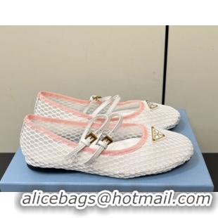 Durable Prada Mesh fabric ballerinas flat White/Pink 2025 1F915N