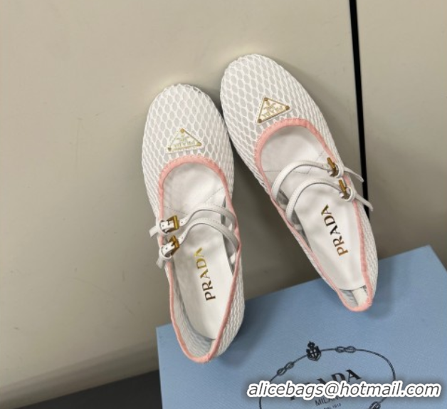 Durable Prada Mesh fabric ballerinas flat White/Pink 2025 1F915N