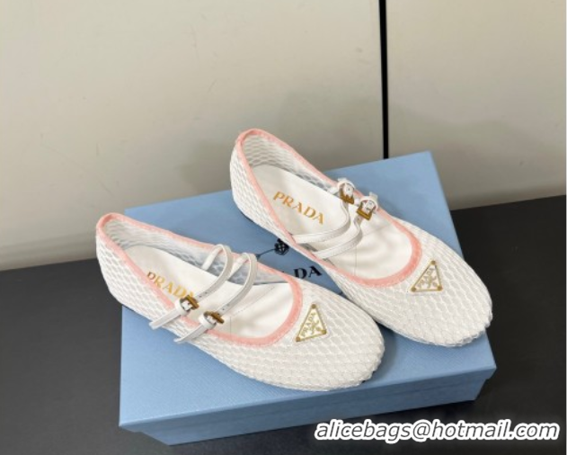 Durable Prada Mesh fabric ballerinas flat White/Pink 2025 1F915N