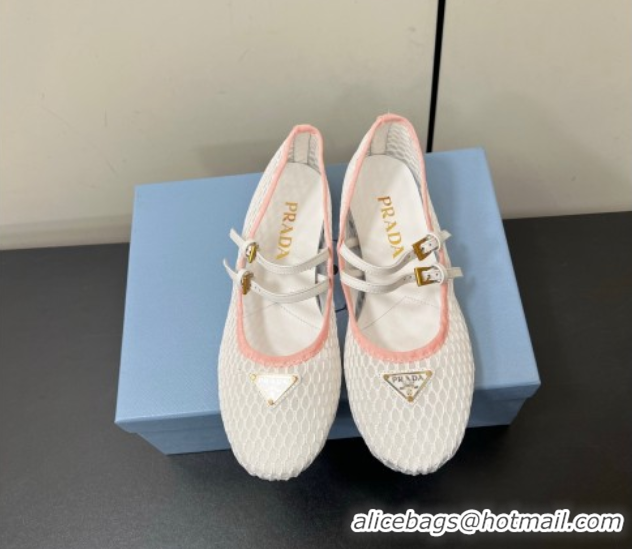 Durable Prada Mesh fabric ballerinas flat White/Pink 2025 1F915N
