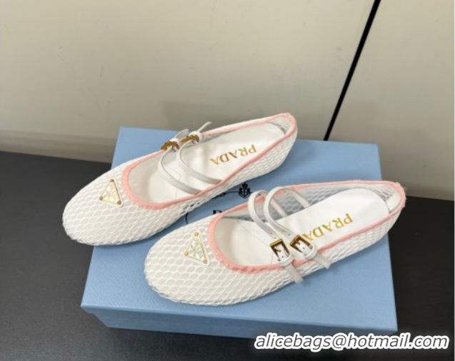 Durable Prada Mesh fabric ballerinas flat White/Pink 2025 1F915N