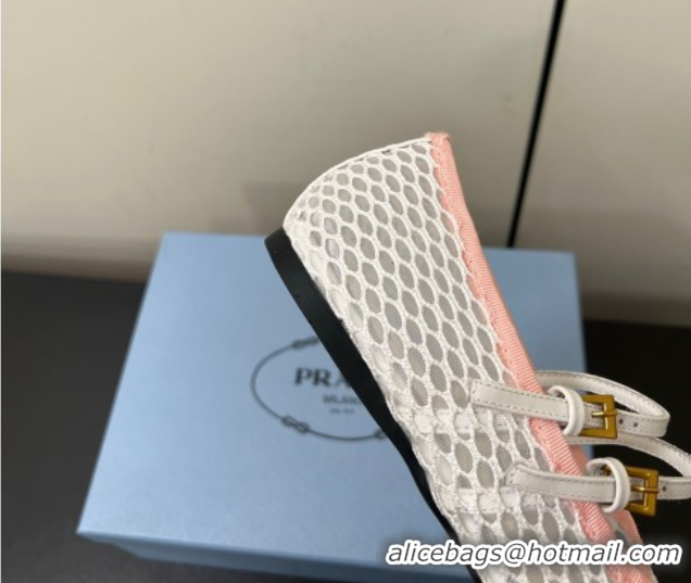 Durable Prada Mesh fabric ballerinas flat White/Pink 2025 1F915N