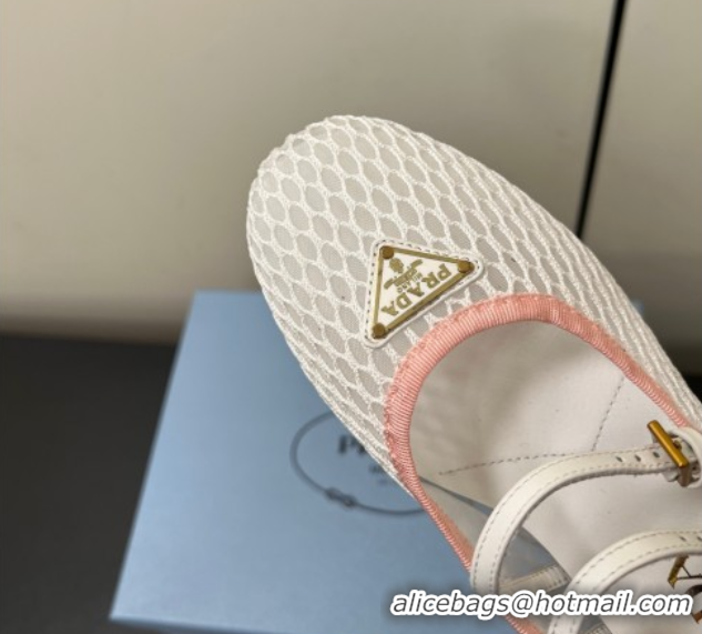 Durable Prada Mesh fabric ballerinas flat White/Pink 2025 1F915N