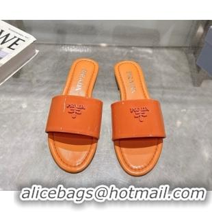 Feminine Prada Patent leather flat slides sandal Orange 2025 PR060308