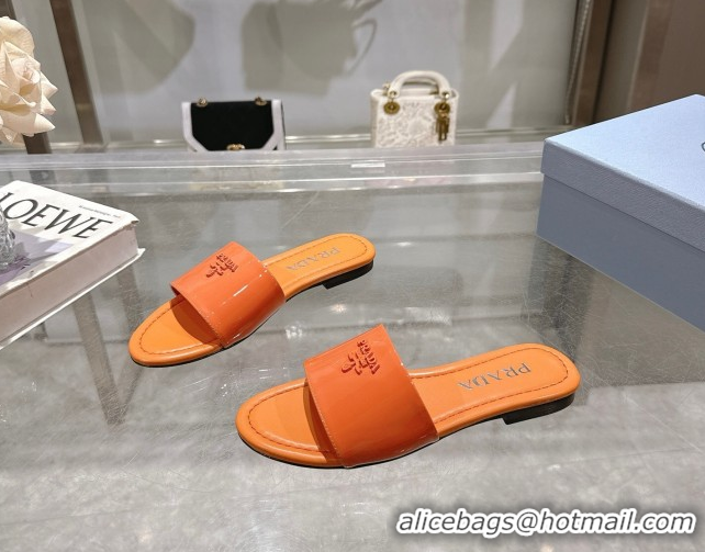 Feminine Prada Patent leather flat slides sandal Orange 2025 PR060308