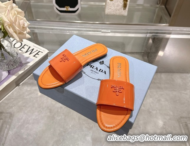 Feminine Prada Patent leather flat slides sandal Orange 2025 PR060308
