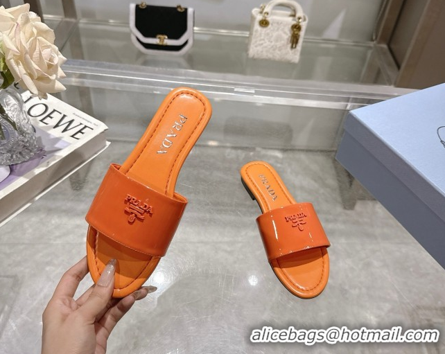 Feminine Prada Patent leather flat slides sandal Orange 2025 PR060308