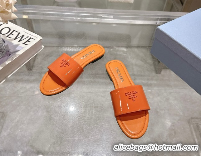 Feminine Prada Patent leather flat slides sandal Orange 2025 PR060308