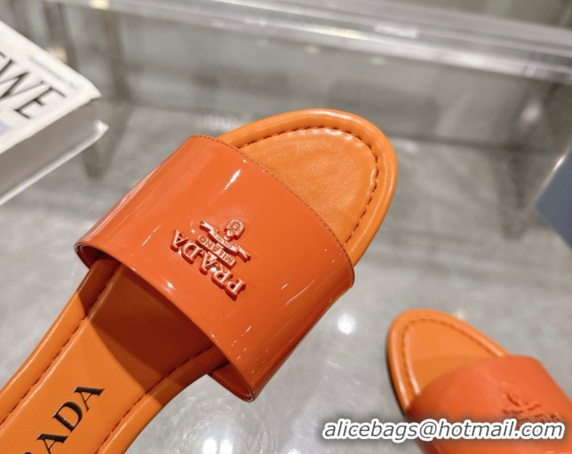 Feminine Prada Patent leather flat slides sandal Orange 2025 PR060308