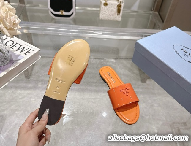 Feminine Prada Patent leather flat slides sandal Orange 2025 PR060308