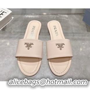 Big Discount Prada Patent leather flat slides sandal Nude Pink 2025 PR060308