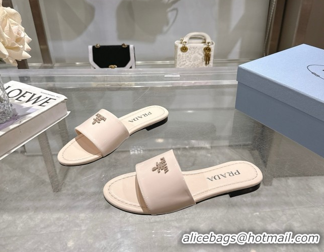 Big Discount Prada Patent leather flat slides sandal Nude Pink 2025 PR060308