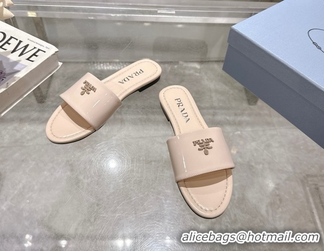 Big Discount Prada Patent leather flat slides sandal Nude Pink 2025 PR060308