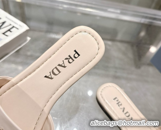 Big Discount Prada Patent leather flat slides sandal Nude Pink 2025 PR060308