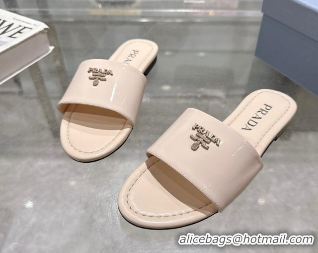 Big Discount Prada Patent leather flat slides sandal Nude Pink 2025 PR060308