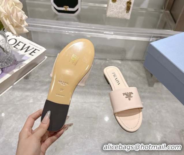 Big Discount Prada Patent leather flat slides sandal Nude Pink 2025 PR060308