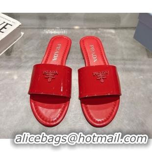 Youthful Prada Patent leather flat slides sandal Red 2025 PR060308