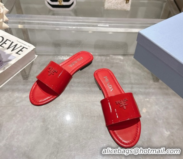 Youthful Prada Patent leather flat slides sandal Red 2025 PR060308