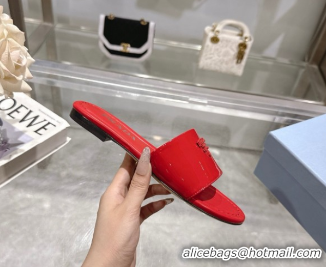 Youthful Prada Patent leather flat slides sandal Red 2025 PR060308