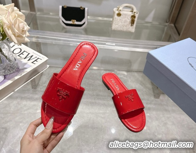 Youthful Prada Patent leather flat slides sandal Red 2025 PR060308