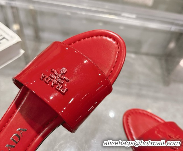 Youthful Prada Patent leather flat slides sandal Red 2025 PR060308