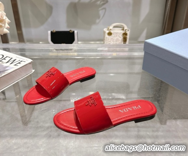 Youthful Prada Patent leather flat slides sandal Red 2025 PR060308
