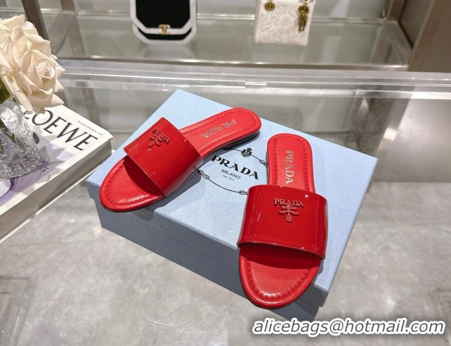 Youthful Prada Patent leather flat slides sandal Red 2025 PR060308