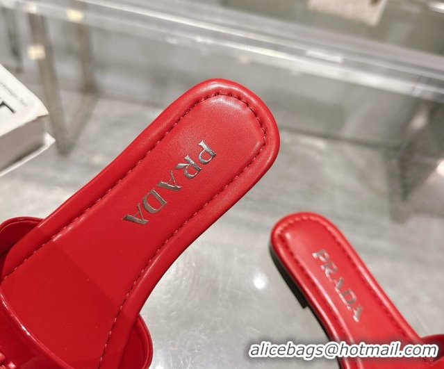 Youthful Prada Patent leather flat slides sandal Red 2025 PR060308