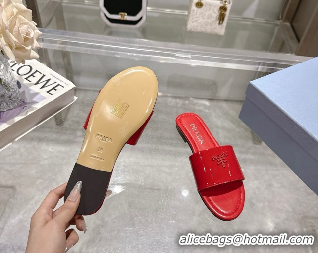 Youthful Prada Patent leather flat slides sandal Red 2025 PR060308