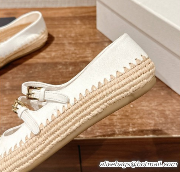 Low Price Prada Nappa leather and raffia straw ballerinas flat White 2025 1F869N