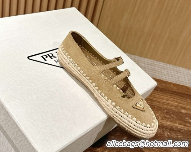 Shop Duplicate Prada Suede and raffia straw ballerinas flat Beige 2025 1F869N