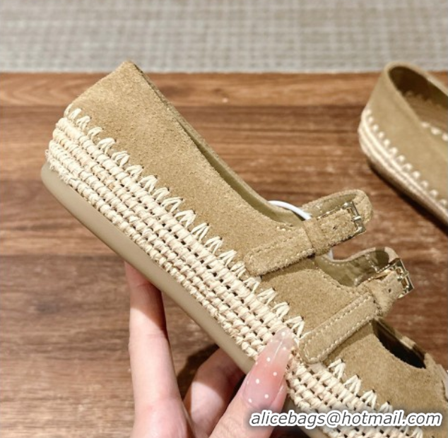 Shop Duplicate Prada Suede and raffia straw ballerinas flat Beige 2025 1F869N