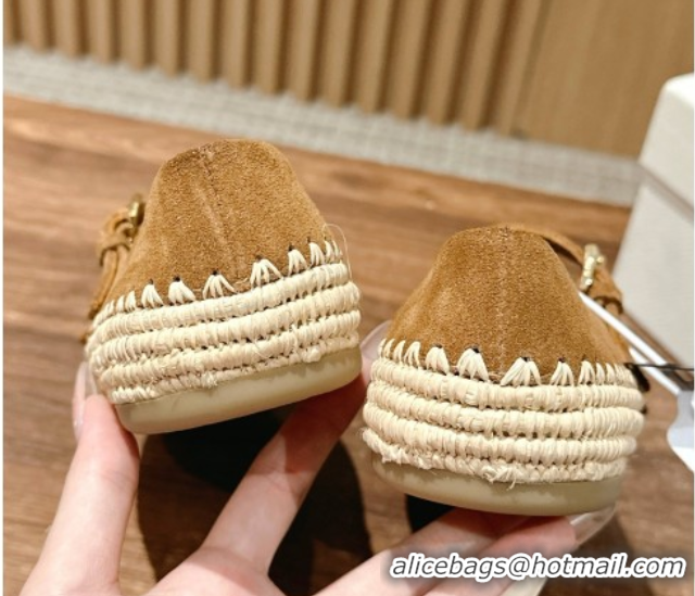 Buy Luxury Prada Suede and raffia straw ballerinas flat Brown 2025 1F869N