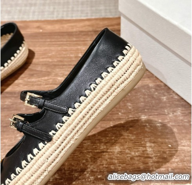 Low Cost Prada Nappa leather and raffia straw ballerinas flat Black 2025 1F869N