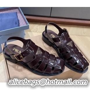 Shop Cheap Prada Brushed Leather Strap Sandals Dark Brown 2025 PR060309