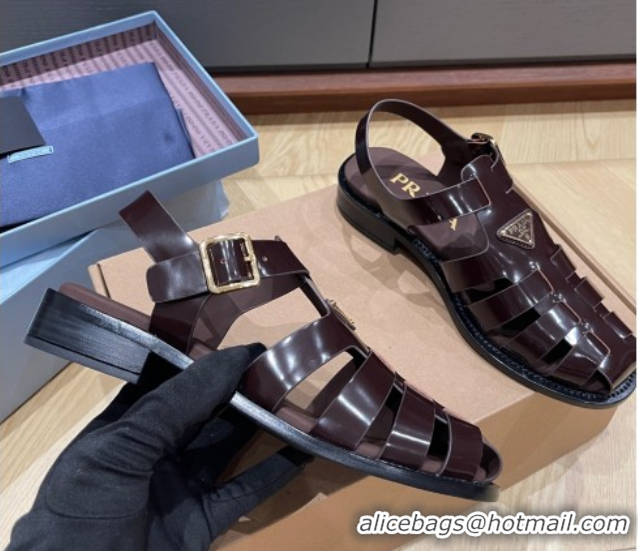 Shop Cheap Prada Brushed Leather Strap Sandals Dark Brown 2025 PR060309