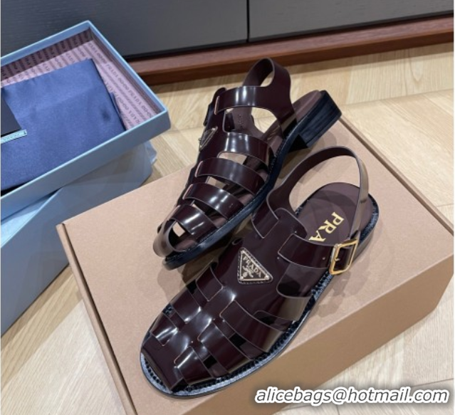 Shop Cheap Prada Brushed Leather Strap Sandals Dark Brown 2025 PR060309