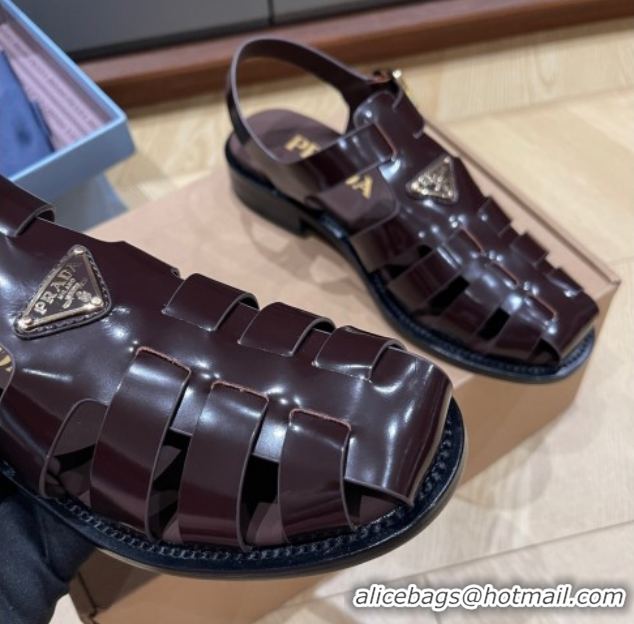 Shop Cheap Prada Brushed Leather Strap Sandals Dark Brown 2025 PR060309