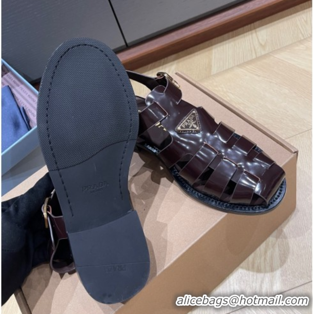 Shop Cheap Prada Brushed Leather Strap Sandals Dark Brown 2025 PR060309