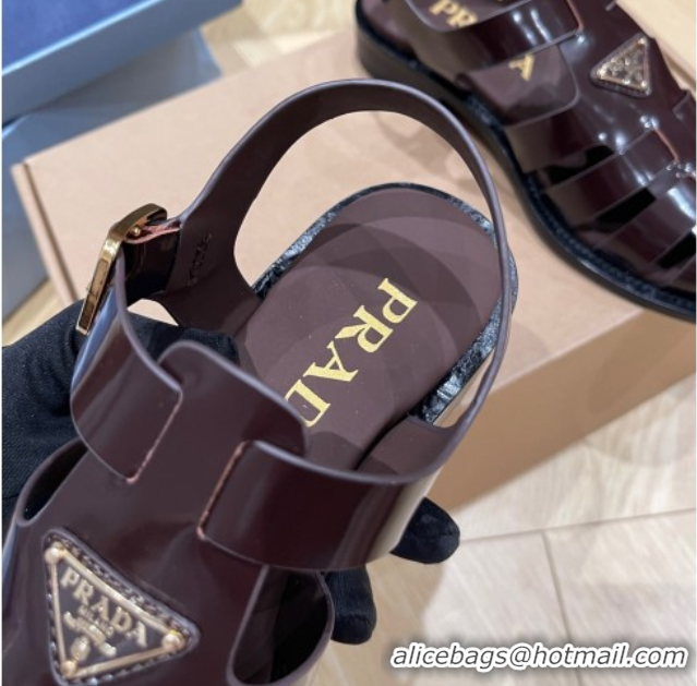 Shop Cheap Prada Brushed Leather Strap Sandals Dark Brown 2025 PR060309