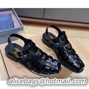 Best Product Prada Brushed Leather Strap Sandals Black 2025 PR060309