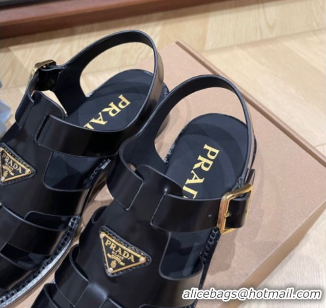 Best Product Prada Brushed Leather Strap Sandals Black 2025 PR060309