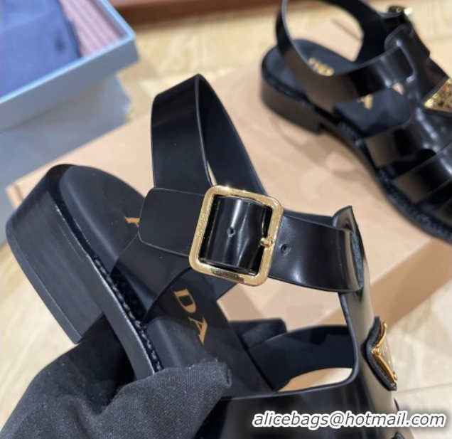 Best Product Prada Brushed Leather Strap Sandals Black 2025 PR060309