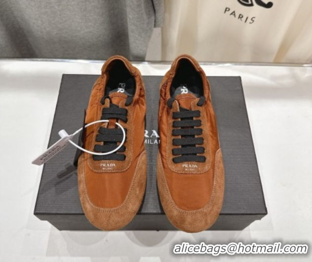 Good Quality Prada Collapse Re-Nylon and suede sneakers Brown 2025 1E959N