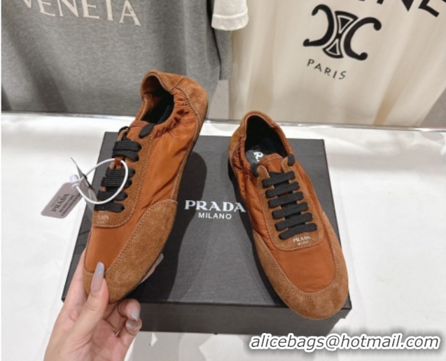 Good Quality Prada Collapse Re-Nylon and suede sneakers Brown 2025 1E959N