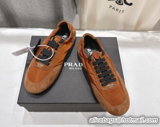 Good Quality Prada Collapse Re-Nylon and suede sneakers Brown 2025 1E959N
