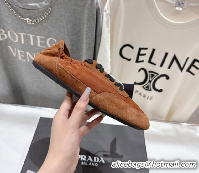 Good Quality Prada Collapse Re-Nylon and suede sneakers Brown 2025 1E959N