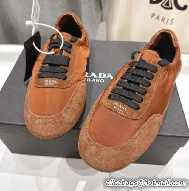 Good Quality Prada Collapse Re-Nylon and suede sneakers Brown 2025 1E959N