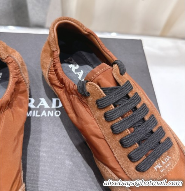 Good Quality Prada Collapse Re-Nylon and suede sneakers Brown 2025 1E959N