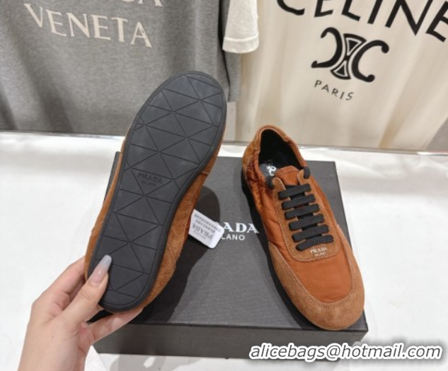 Good Quality Prada Collapse Re-Nylon and suede sneakers Brown 2025 1E959N